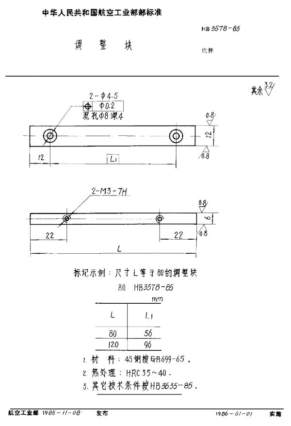 调整块 (HB 3578-1985)