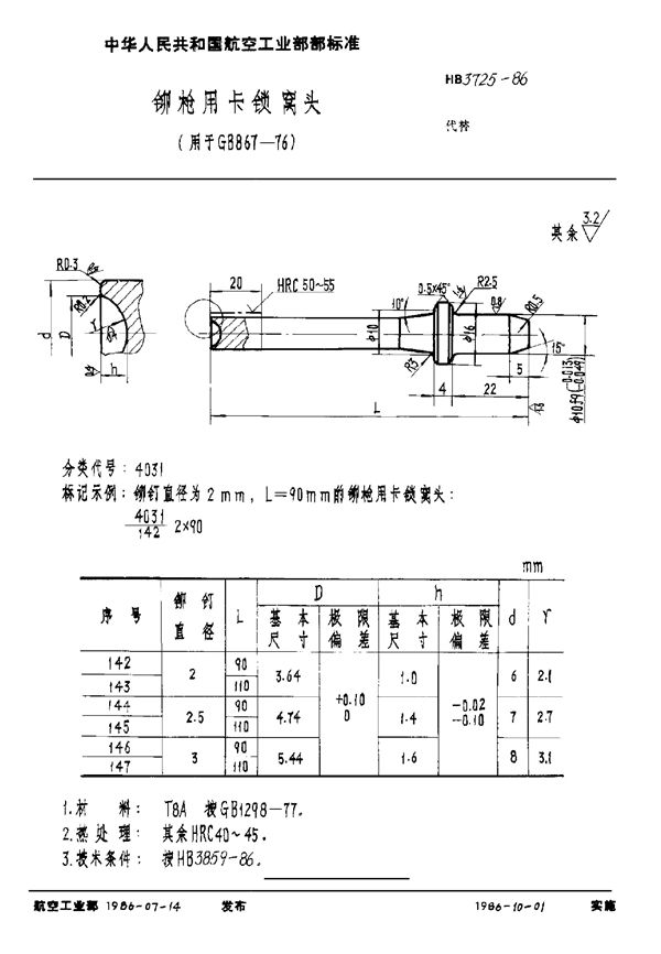 铆枪用卡锁窝头(用于GB 867-76) (HB 3725-1986)