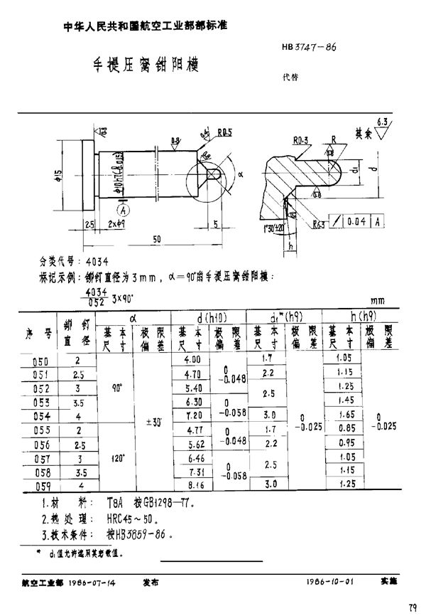 手提压窝钳阴模 (HB 3747-1986)