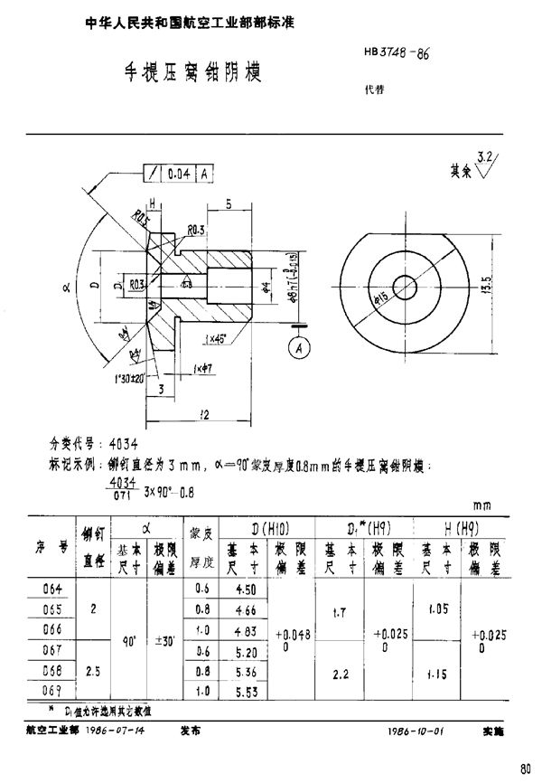 手提压窝钳阴模 (HB 3748-1986)