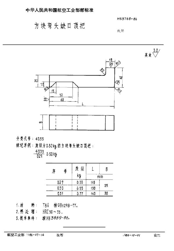 方块弯头缺口顶把 (HB 3768-1986)