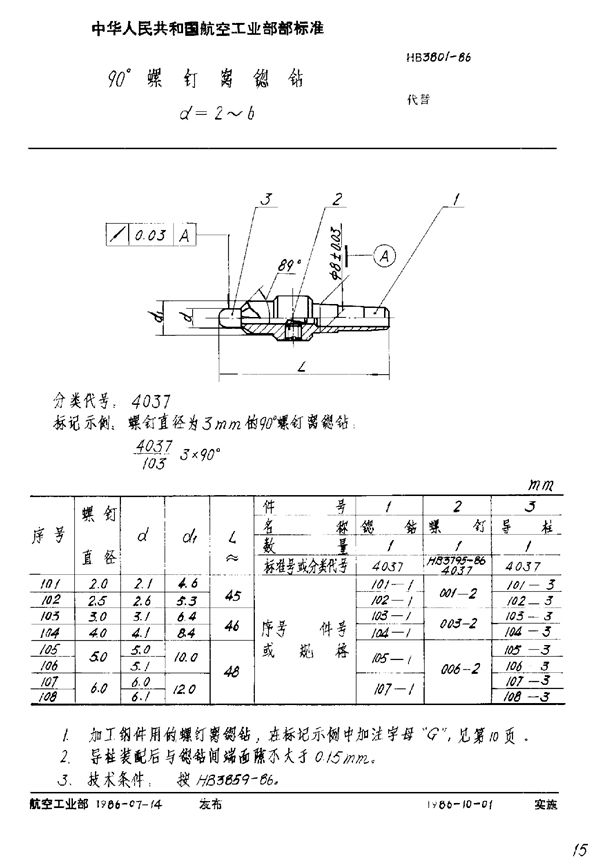 90°螺钉窝锪钻 D=2～6 (HB 3801-1986)