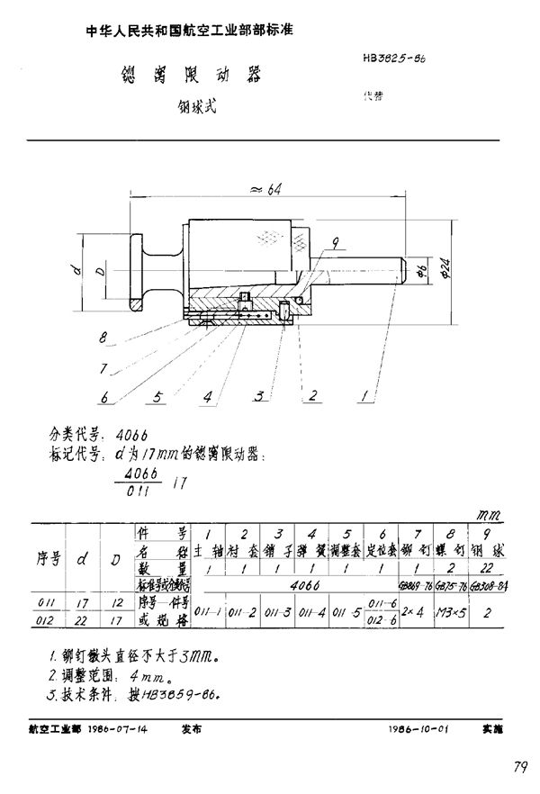 锪窝限动器 钢球式 (HB 3825-1986)