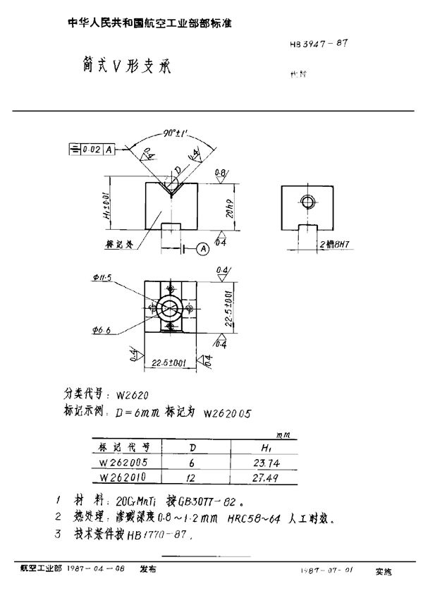 简式V形支承 (HB 3947-1987)