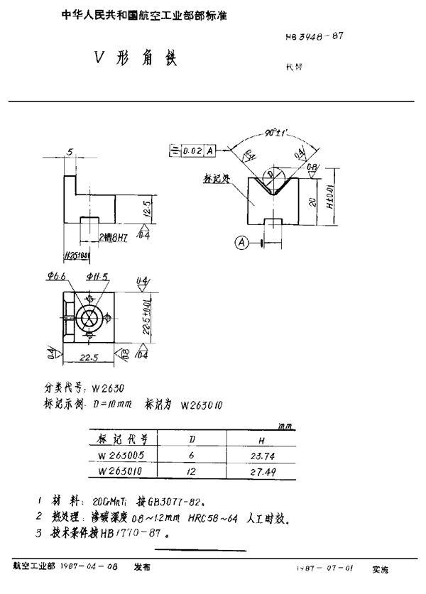 V形角铁 (HB 3948-1987)