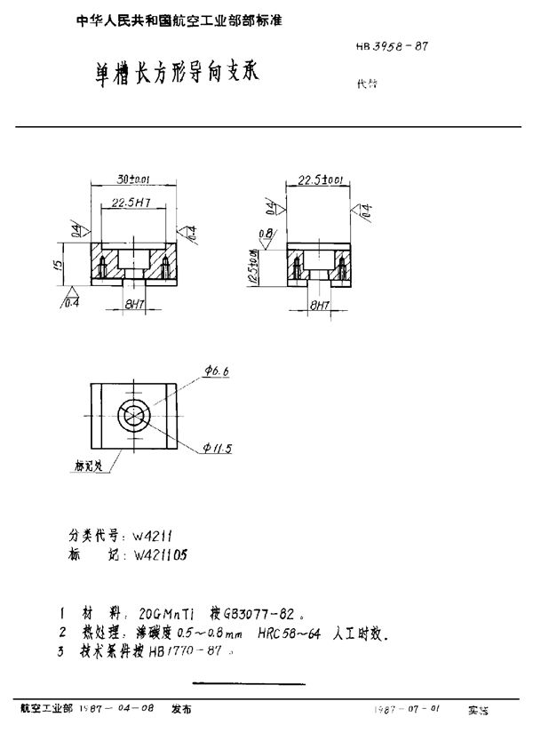 单槽长方形导向支承 (HB 3958-1987)