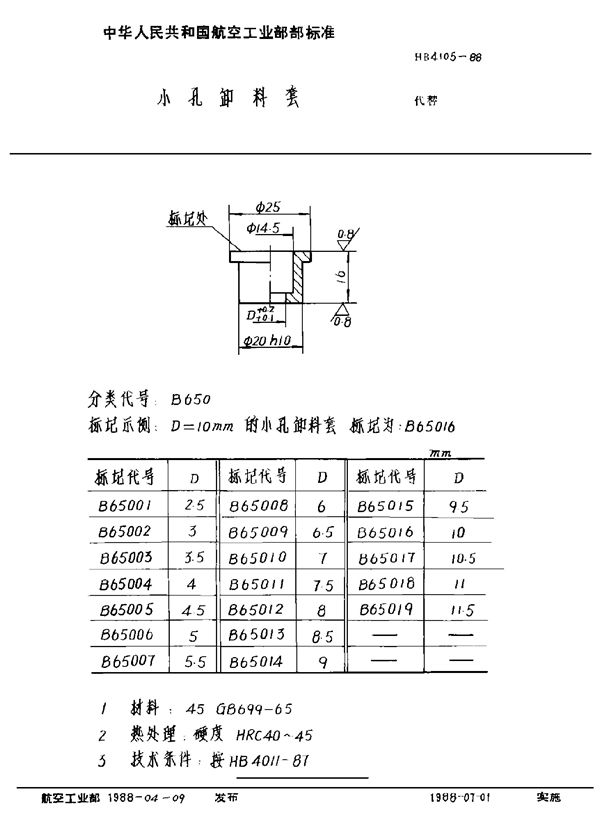 小孔卸料套 (HB 4105-1988)