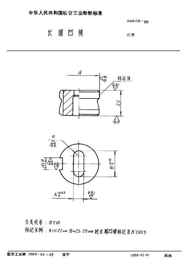 长圆凹模 (HB 4116-1988)