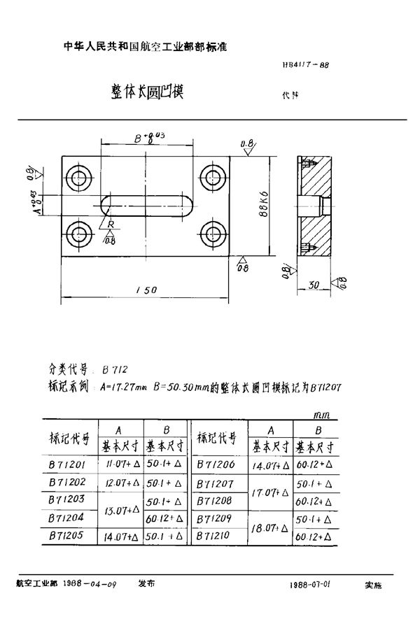 整体长圆凹模 (HB 4117-1988)