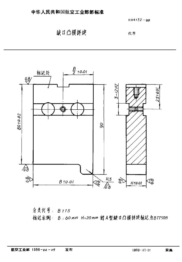 缺口凸模拼块 (HB 4132-1988)