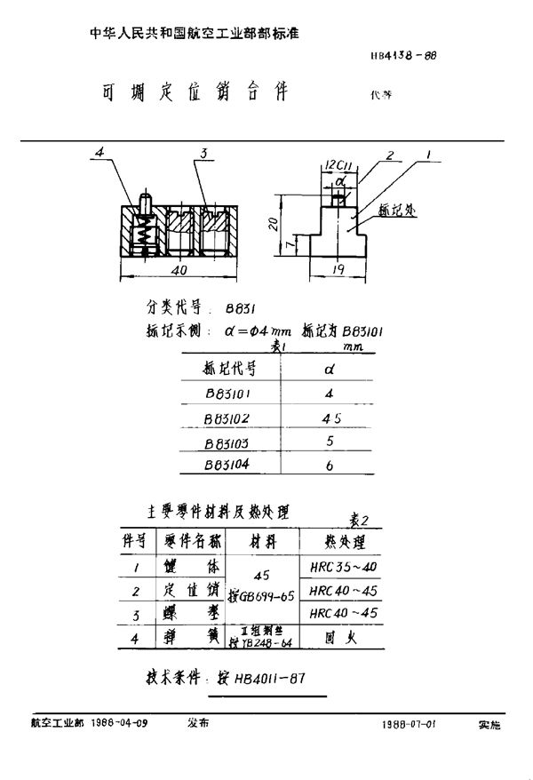 可调定位销合件 (HB 4138-1988)