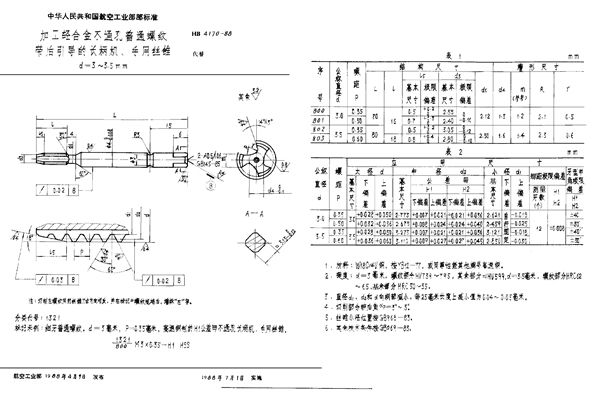 加工轻合金不通孔普通螺纹带后引导的长柄机、手用丝锥 d=3～3.5mm (HB 4170-1988)