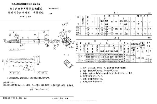 加工轻合金不通孔普通螺纹带后引导的长柄机、手用丝锥 d=4～5mm (HB 4171-1988)