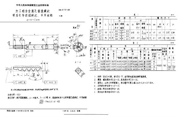 加工轻合金通孔普通螺纹带后引导的短柄机 手用丝锥 d=4～5mm (HB 4175-1988)