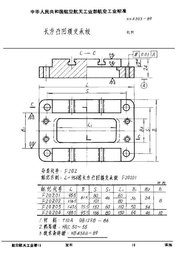 长方凸凹模支承板 (HB 4303-1989)