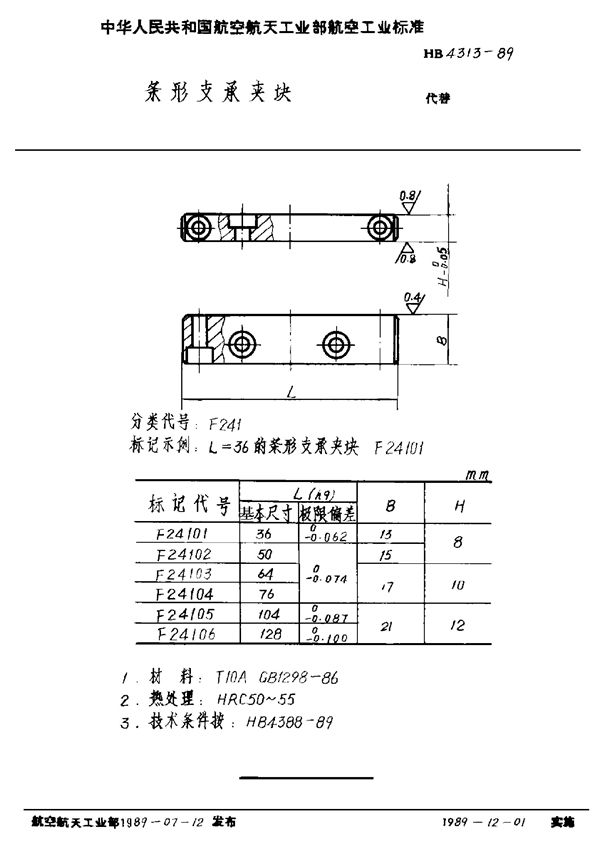 条形支承夹块 (HB 4313-1989)