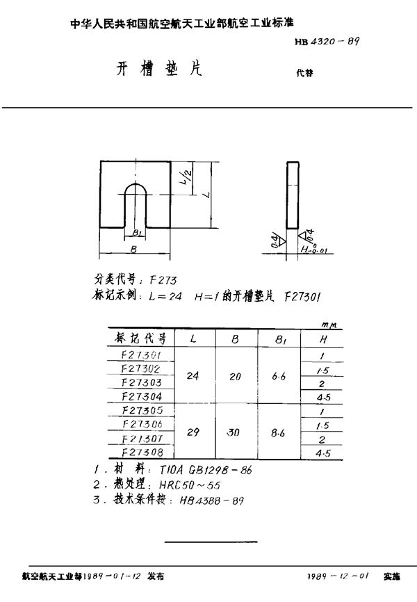 开槽垫片 (HB 4320-1989)