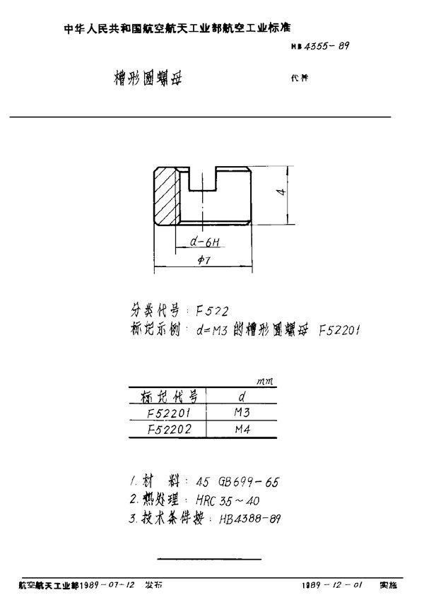 槽形圆螺母 (HB 4355-1989)