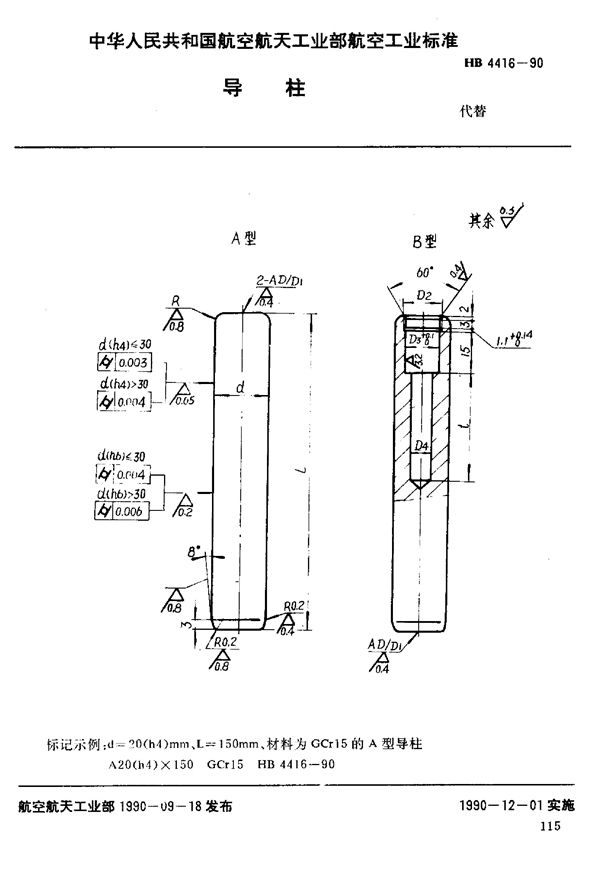 导柱 (HB 4416-1990)