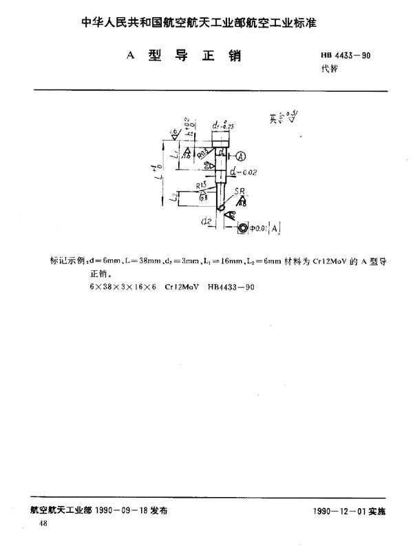 A型导正销 (HB 4433-1990)