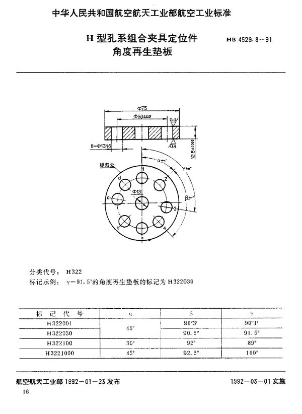 H型孔系组合夹具定位件 角度再生垫板 (HB 4529.8-1991)