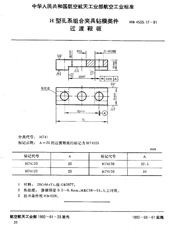 H型孔系组合夹具钻模类件 过渡鞍板 (HB 4533.17-1991)