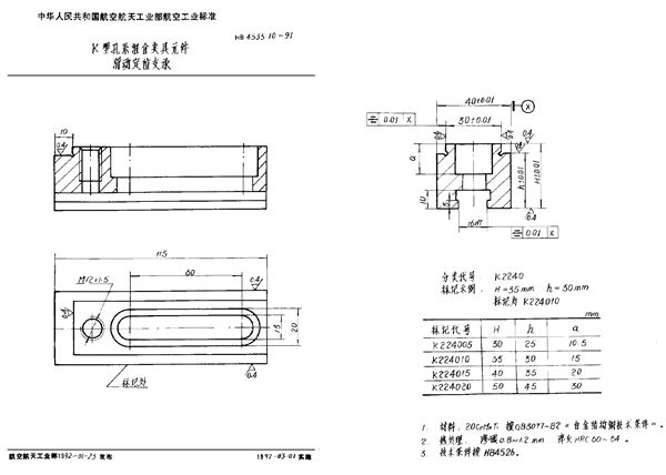 K型孔系组合夹具元件 滑动定位支承 (HB 4535.10-1991)