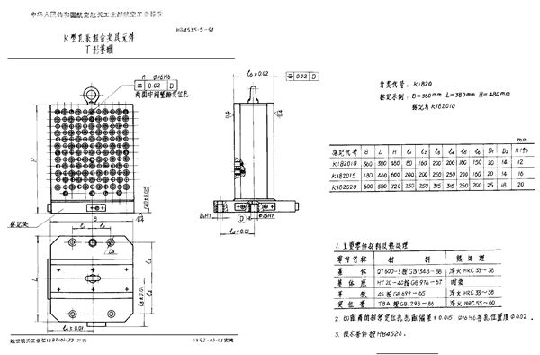 K型孔系组合夹具元件 T形基础 (HB 4535.5-1991)