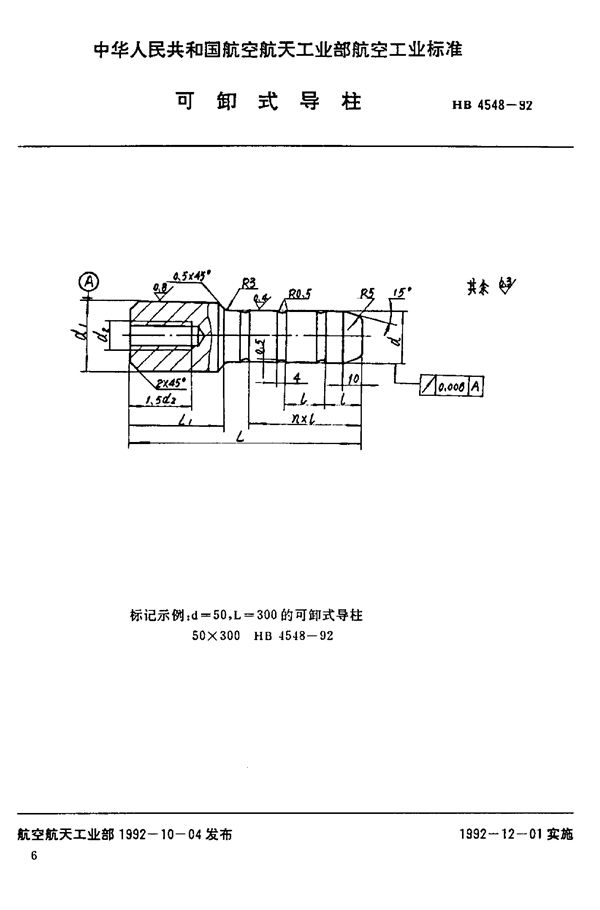 可卸式导柱 (HB 4548-1992)