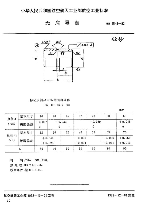 无肩导套 (HB 4549-1992)