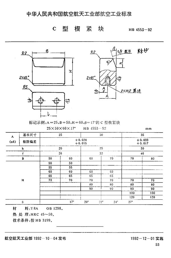 C型楔紧块 (HB 4553-1992)