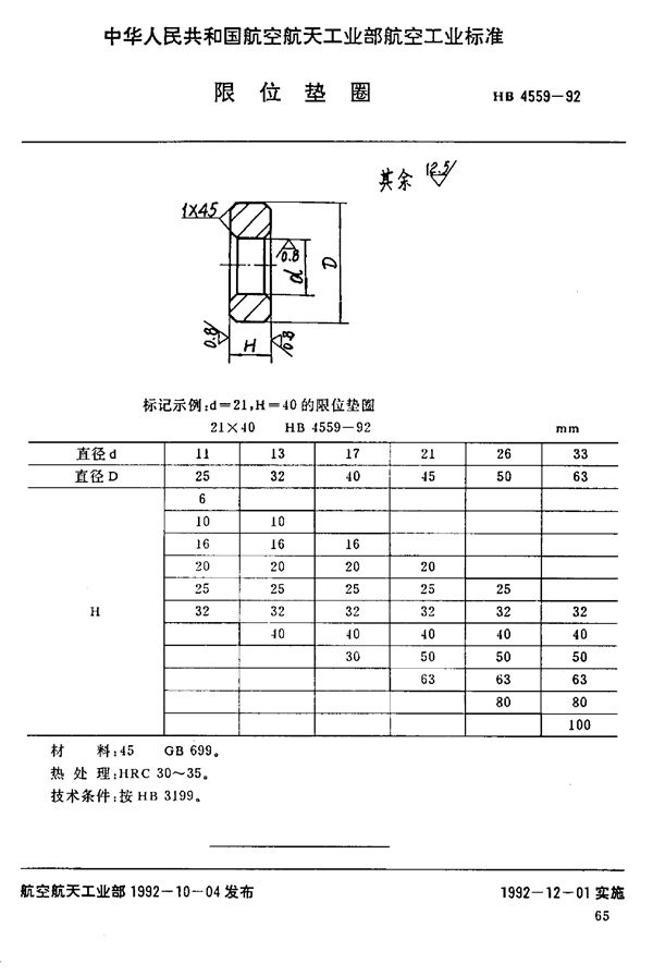 限位垫圈 (HB 4559-1992)