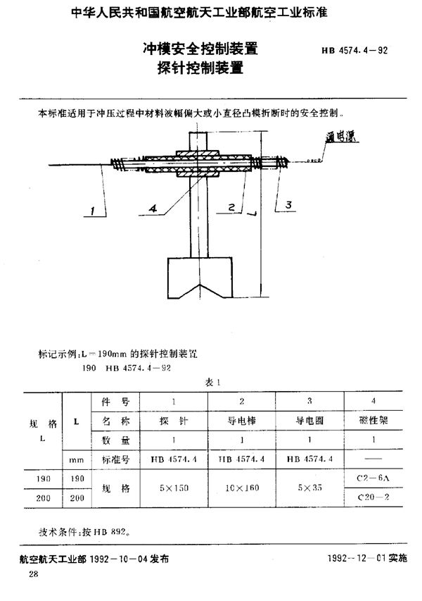 冲模安全控制装置 探针控制装置 (HB 4574.4-1992)