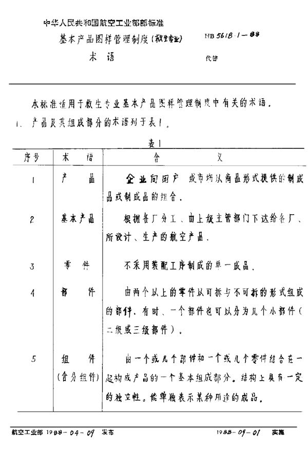 基本产品图样管理制度(救生专业) 术语 (HB 5618.1-1988)