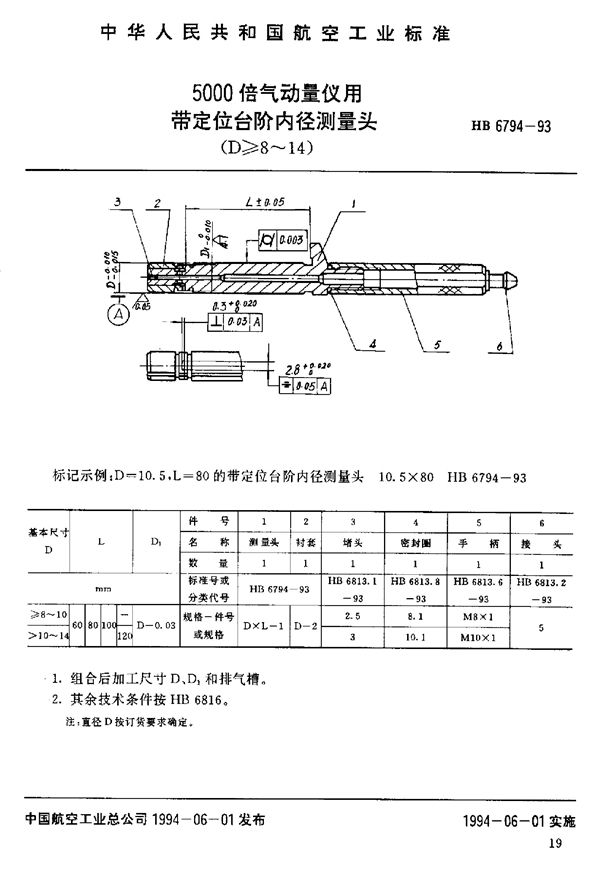 5000倍气动量仪用带定位台阶内径测量头 (HB 6794-1993)