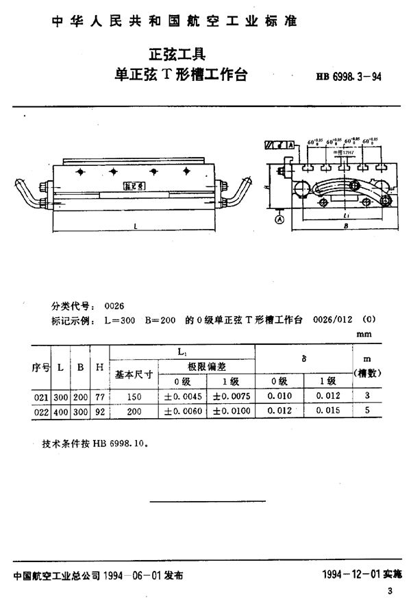 正弦工具 单正弦T形槽工作台 (HB 6998.3-1994)