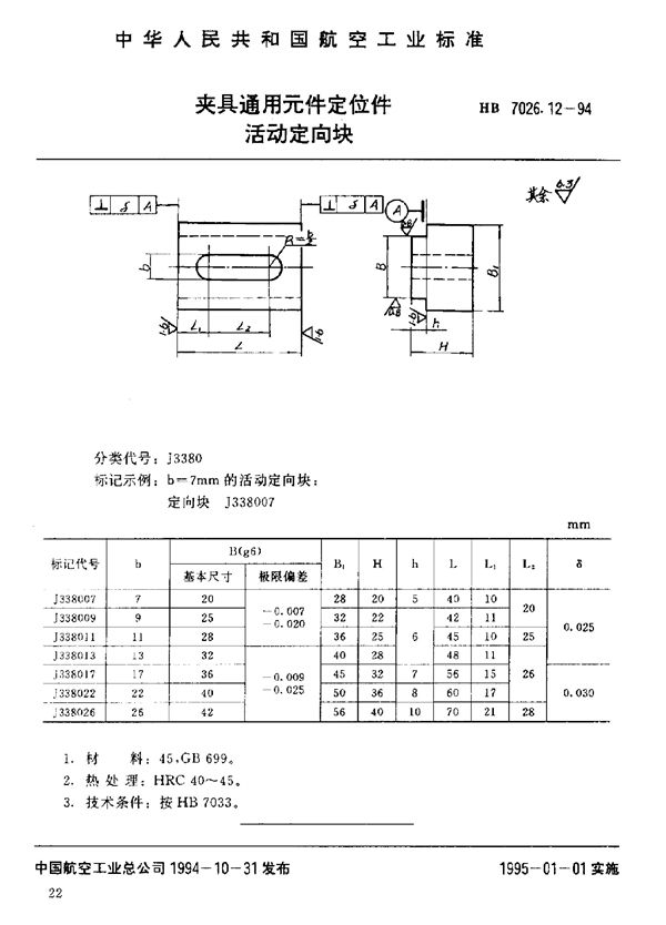 夹具通用元件定位件 活动定向块 (HB 7026.12-1994)