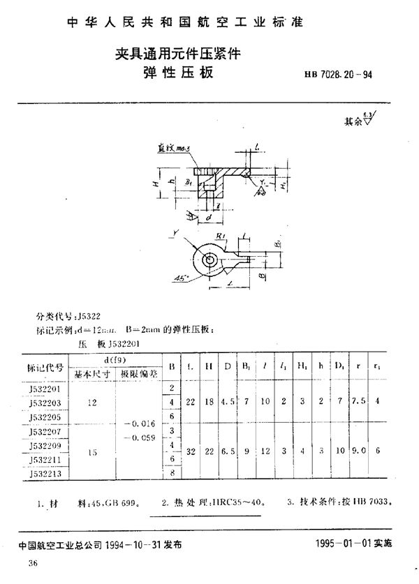 夹具通用元件压紧件 弹性压板 (HB 7028.20-1994)