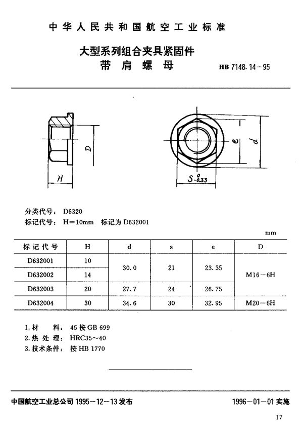 大型系列组合夹具紧固件 带肩螺母 (HB 7148.14-1995)