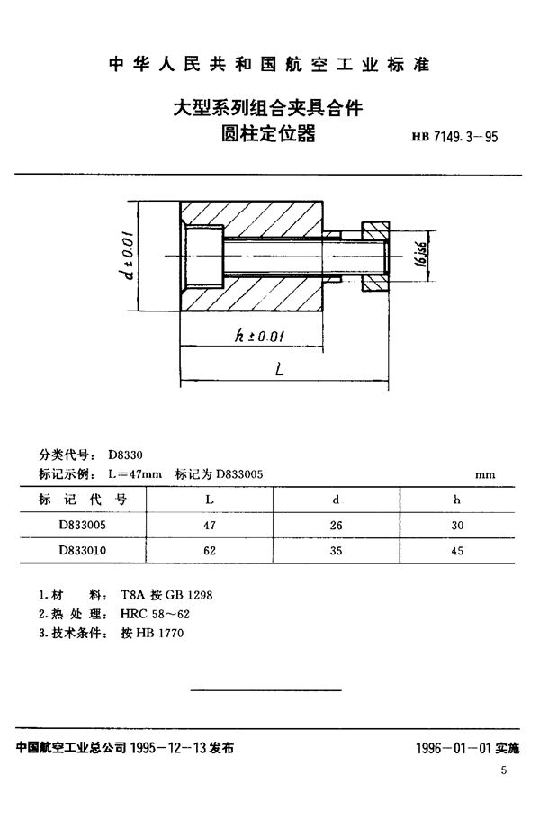 大型系列组合夹具合件 圆柱定位器 (HB 7149.3-1995)