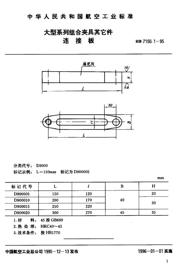 大型系列组合夹具其它件 连接板 (HB 7150.1-1995)