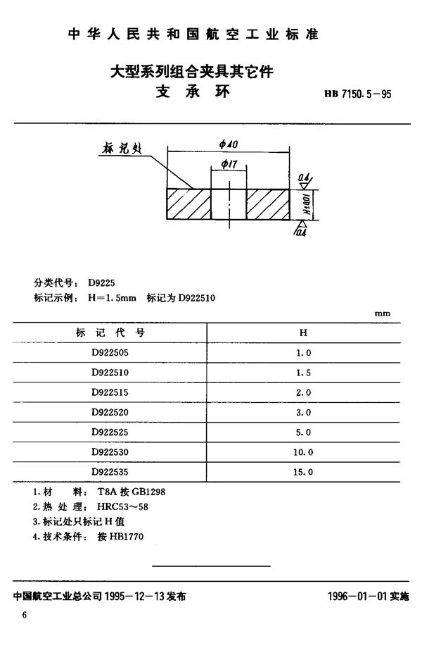 大型系列组合夹具其它件 支承环 (HB 7150.5-1995)