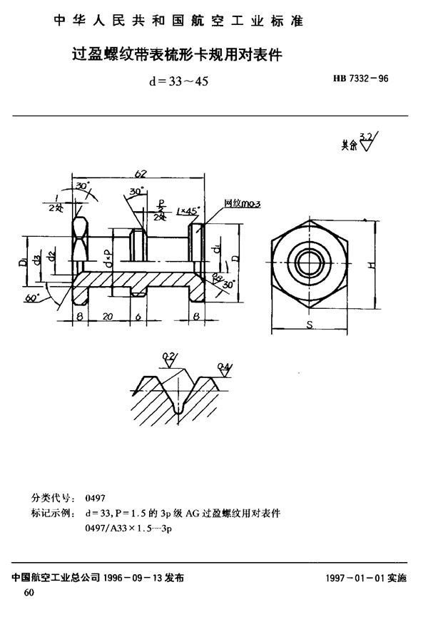 过盈螺纹带表梳形卡规 对表件 (HB 7332-1996)