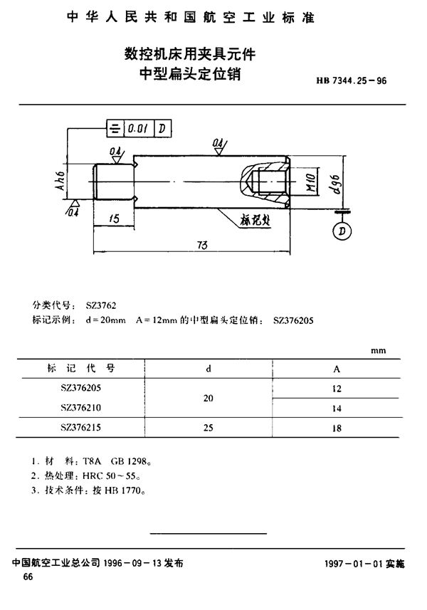 数控机床用夹具元件 中型偏头定位销 (HB 7344.25-1996)