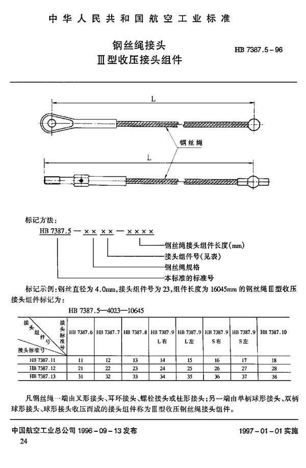 钢丝绳接头 Ⅲ型收压接头组件 (HB 7387.5-1996)