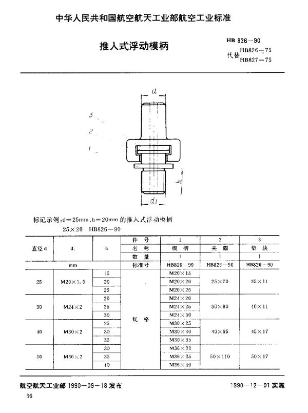 推入式浮动模柄 (HB 826-1990)