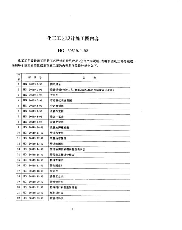 化工工艺设计施工图内容和深度统一规定 (HG 20519-1992)