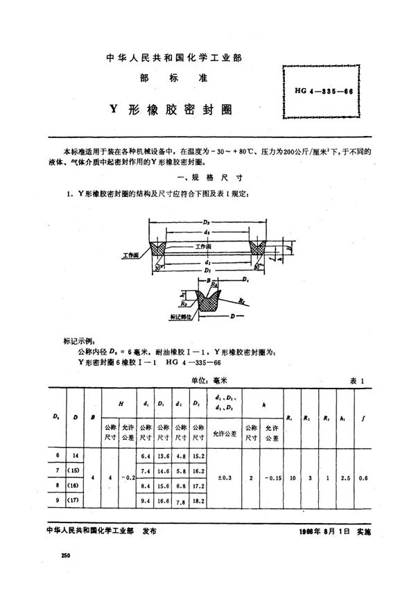 Y形橡胶密封圈 (HG 4-335-1966)