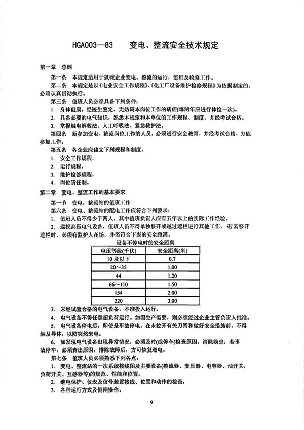 变电、整流安全技术规定 (HGA 003-1983)