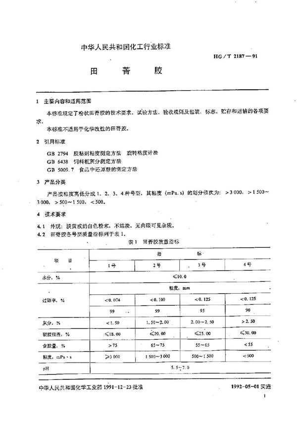 田菁胶粘剂 (HG/T 2187-1991）